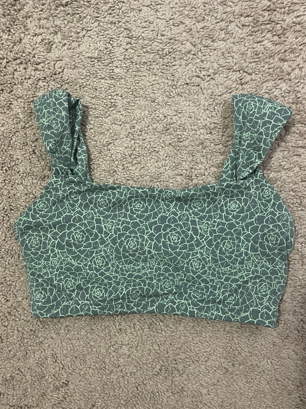 BuffBunny Sage Green Floral Square-Neck Crop Top